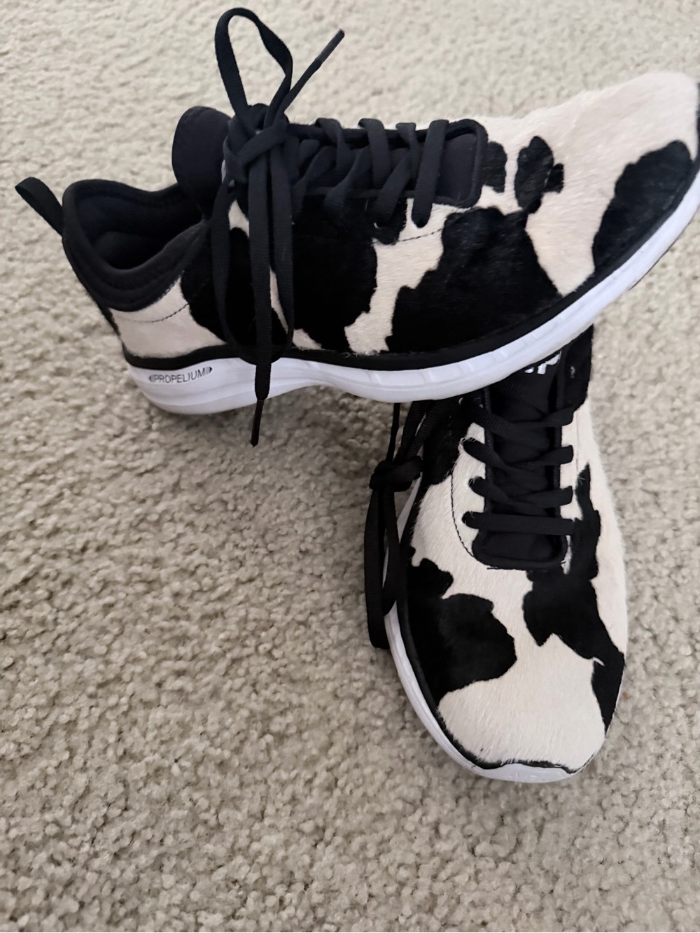 APL Women’s Unisex Black and White Cow Print TechLoom Sneakers - Picture 2 of 5